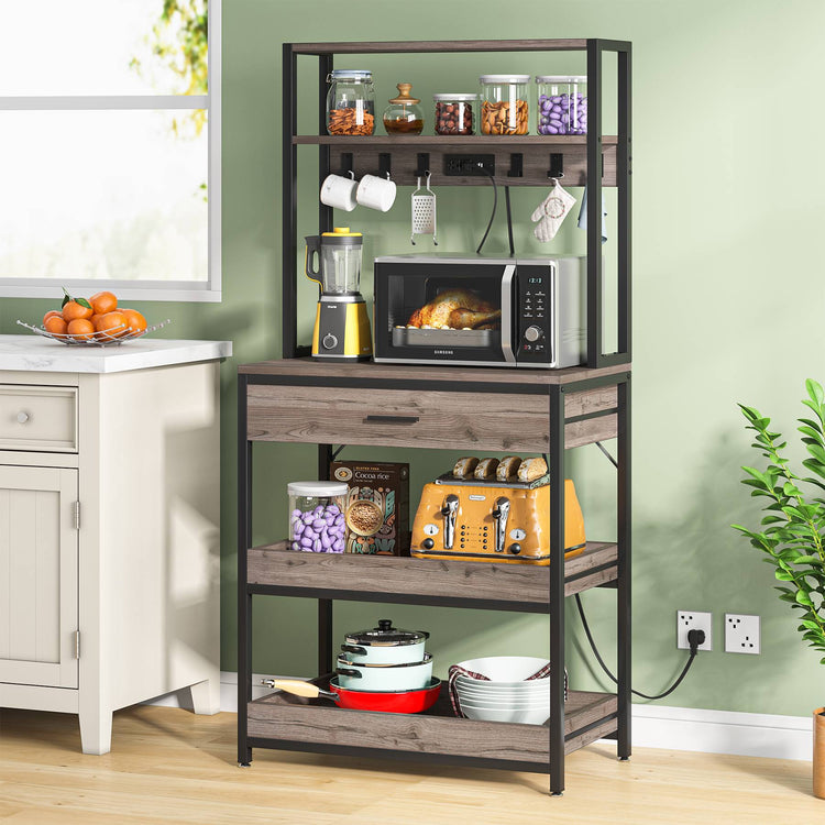 5-Tier Kitchen Baker's Rack with Power Outlets, Drawer & Sliding Shelves Tribesigns