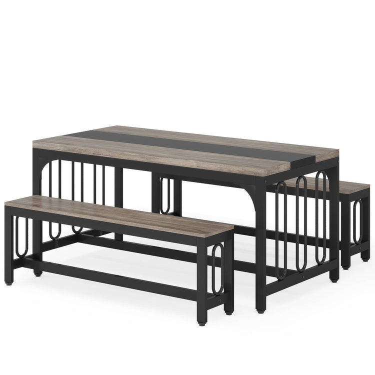 Dining Table Set, 3-Piece Kitchen Table with 2 Benches for 4-6 People Tribesigns