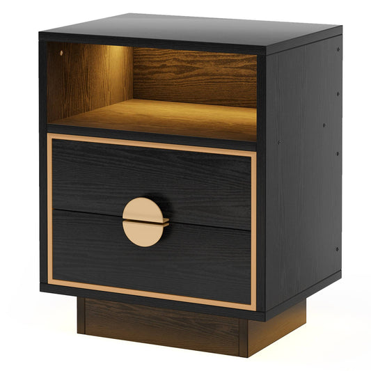 LED Nightstand, 2 Drawers Bedside End Table with Led Lights Tribesigns