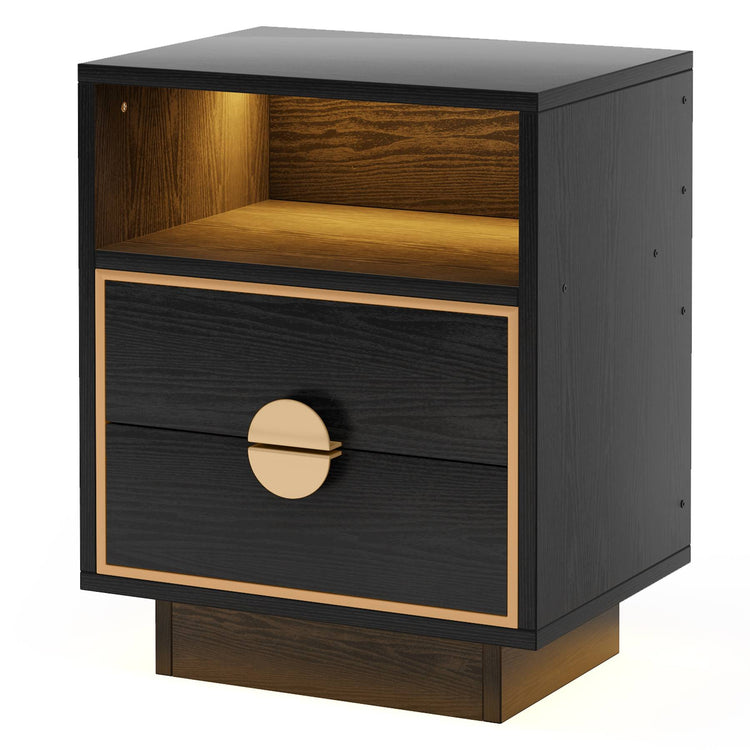 LED Nightstand, 2 Drawers Bedside End Table with Led Lights Tribesigns