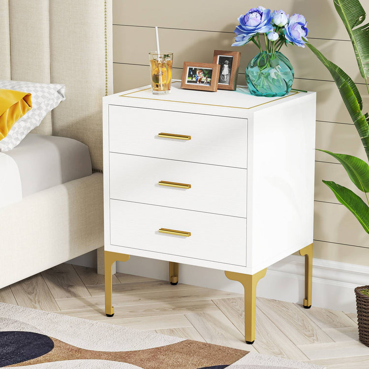 Nightstand, Modern 3 Drawers Bedside Table with Square Side Top Tribesigns