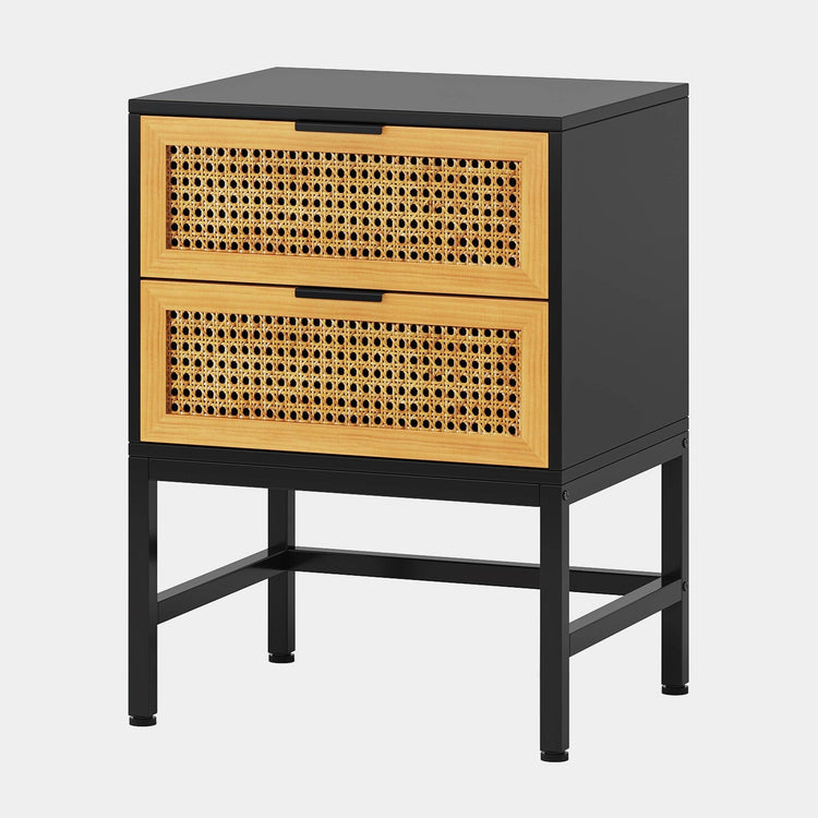 Rattan Nightstand, Bedside Table with Handmade Vine Drawers Tribesigns