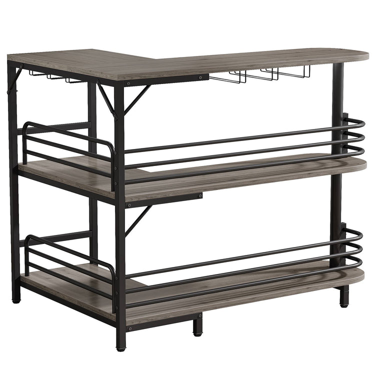 Bar Unit, 3 Tier L-Shaped Liquor Bar Table with Wine Glasses Holder Tribesigns