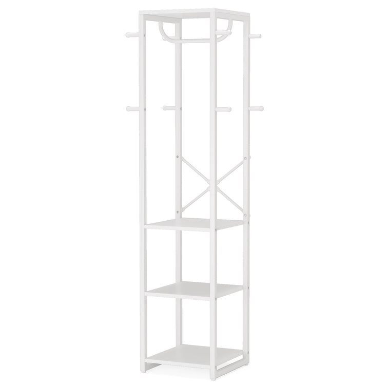 Coat Rack, Freestanding Corner Hall Tree with 4 Shelves 8 Hooks Tribesigns