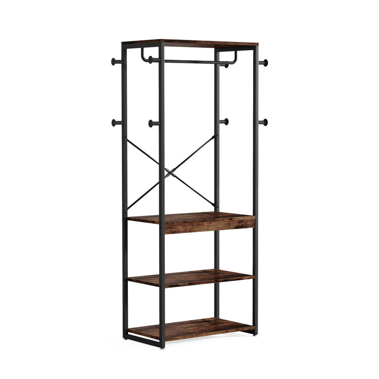 Coat Rack, Freestanding Corner Hall Tree with 4 Shelves 8 Hooks Tribesigns