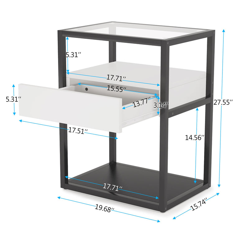 Nightstand, Modern Side End Table with Drawer and Shelf Tribesigns