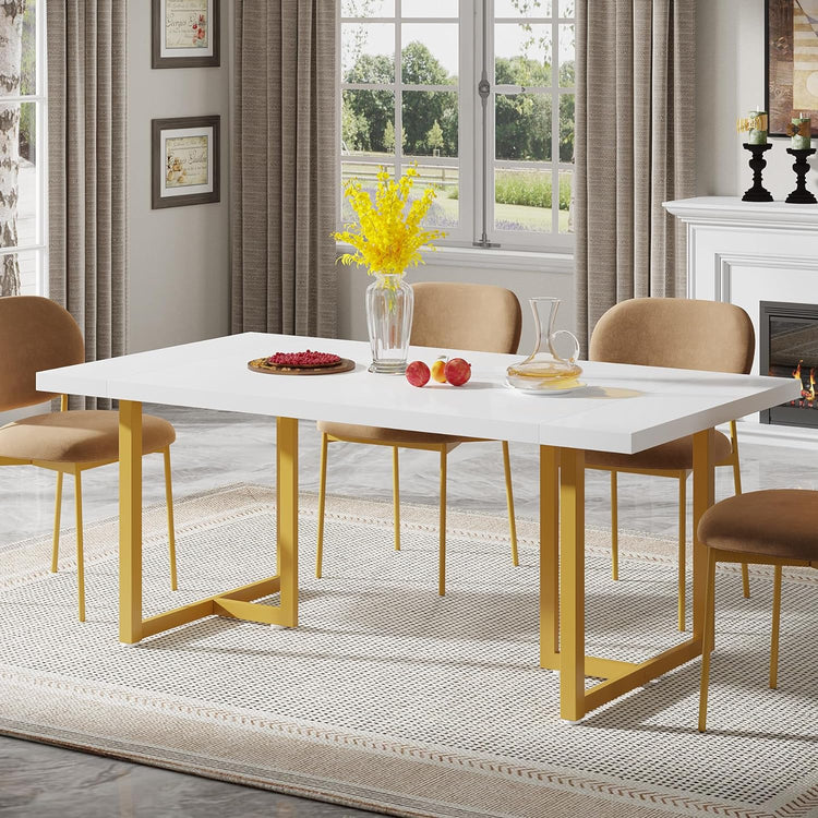 Farmhouse Dining Table, Industrial Rectangular Kitchen Table for 4-6 People Tribesigns