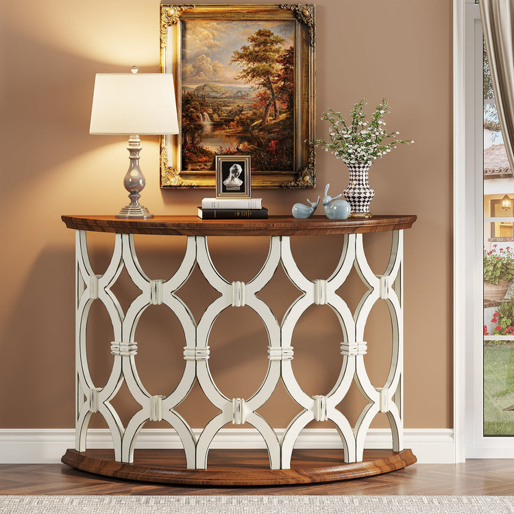 Half-Moon Console Table, Wooden Hallway Table Accent Table Tribesigns