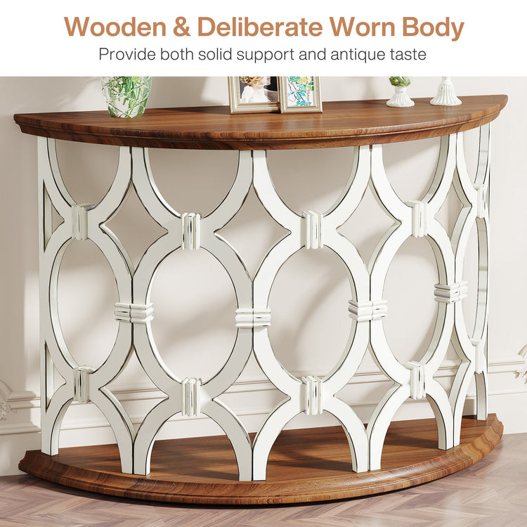 Half-Moon Console Table, Wooden Hallway Table Accent Table Tribesigns