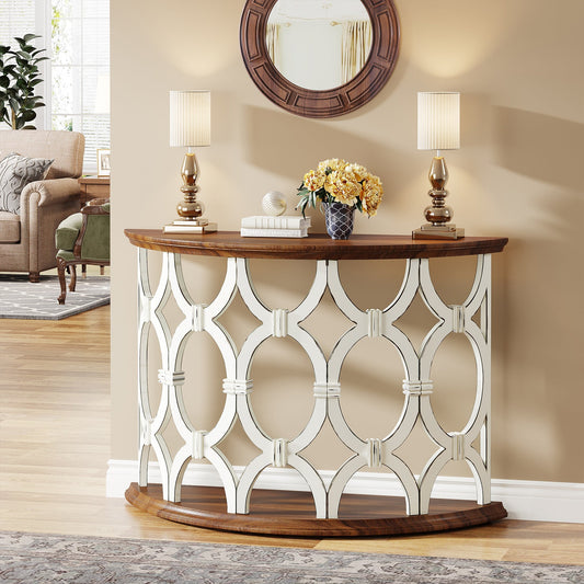 Half-Moon Console Table, Wooden Hallway Table Accent Table Tribesigns
