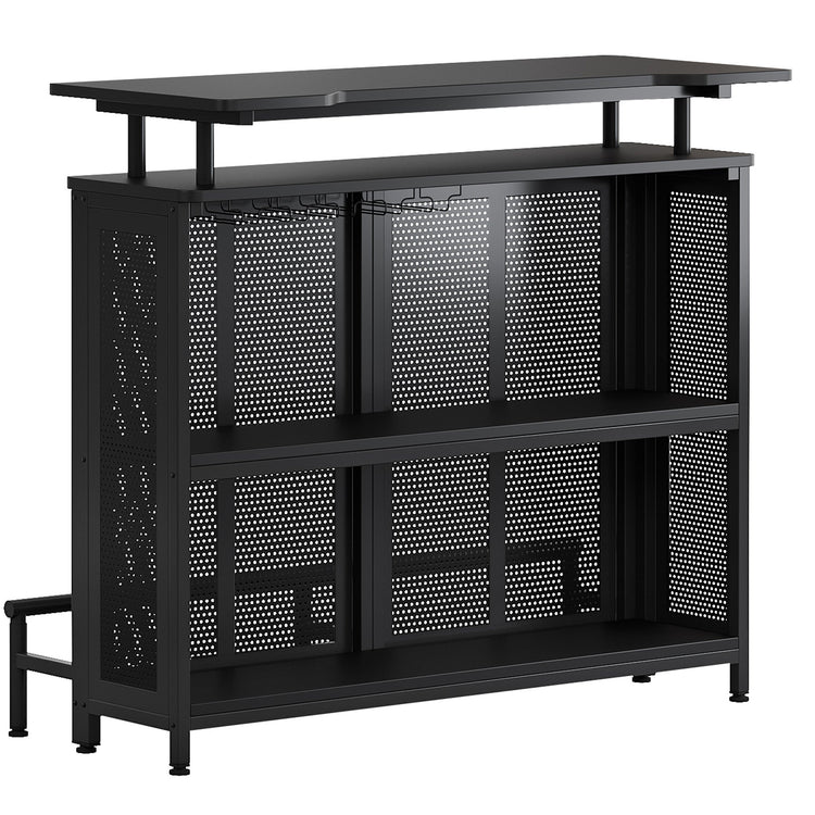 Home Bar Unit, 3-Tier Liquor Bar Table with Stemware Racks Tribesigns