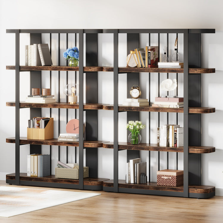 Industrial Bookshelf, 5-Tier Bookcase Open Display Shelf with Thickened Boards Tribesigns