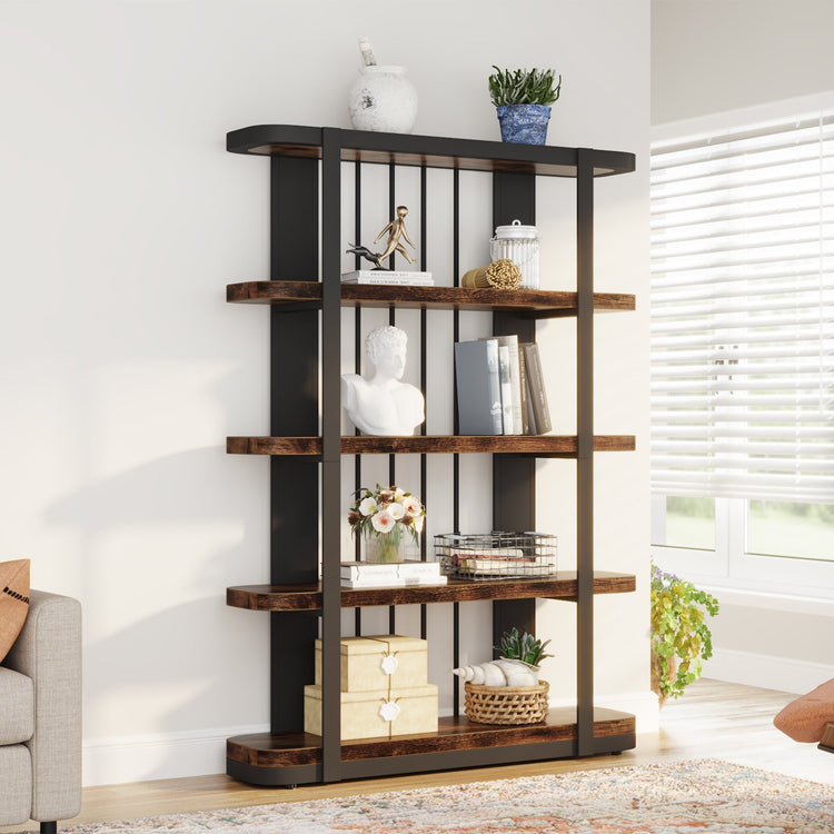 Industrial Bookshelf, 5-Tier Bookcase Open Display Shelf with Thickened Boards Tribesigns