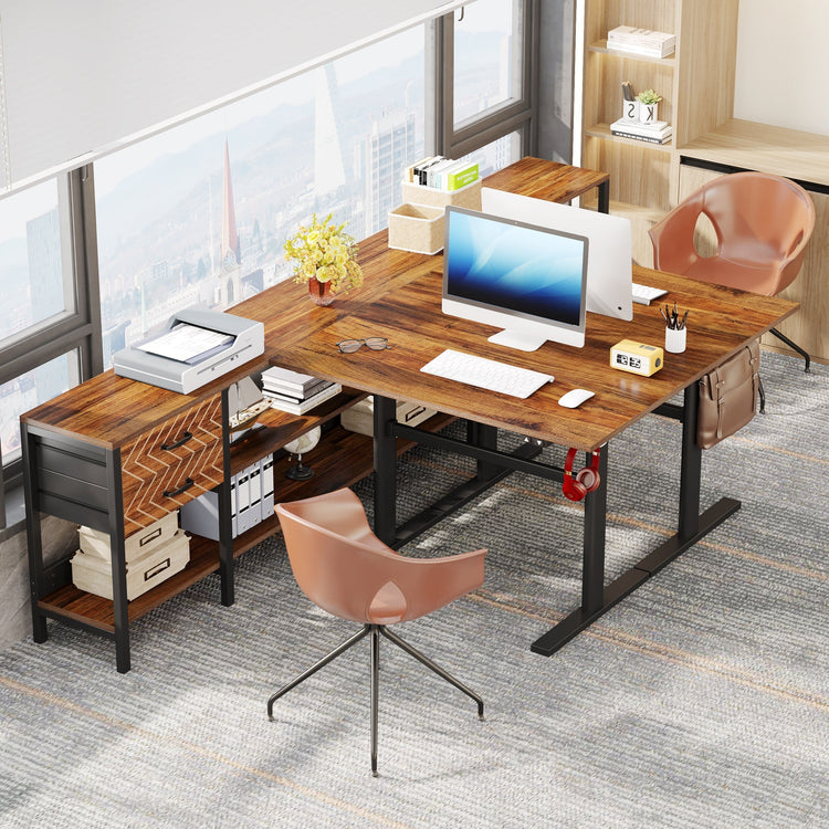 L-Shaped Computer Desk, Height Adjustable Standing Desk with Cabinet Tribesigns