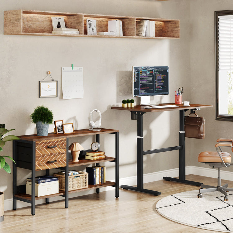 L-Shaped Computer Desk, Height Adjustable Standing Desk with Cabinet Tribesigns