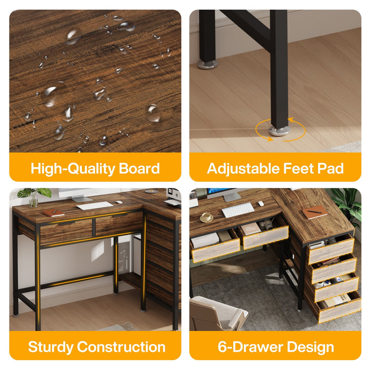 L-Shaped Desk with 6 Drawers, 47" Computer Corner Desk with Storage Tribesigns