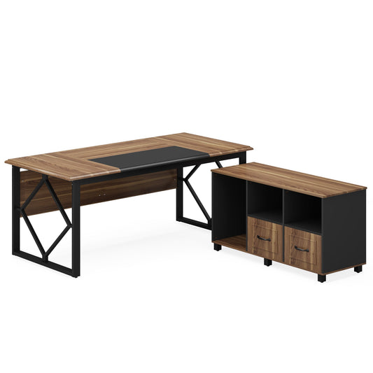 Large L-Shaped Desk, 63" Executive Computer Desk with File Cabinet Tribesigns