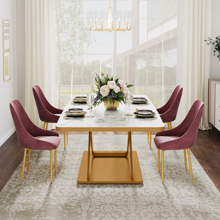 Modern Dining Table for 6, Rectangular 63" Kitchen Table with Faux Marble Top Tribesigns