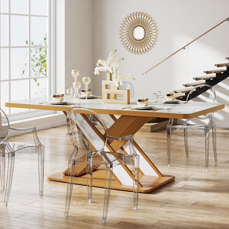 Modern Dining Table for 6, Rectangular 63" Kitchen Table with Faux Marble Top Tribesigns
