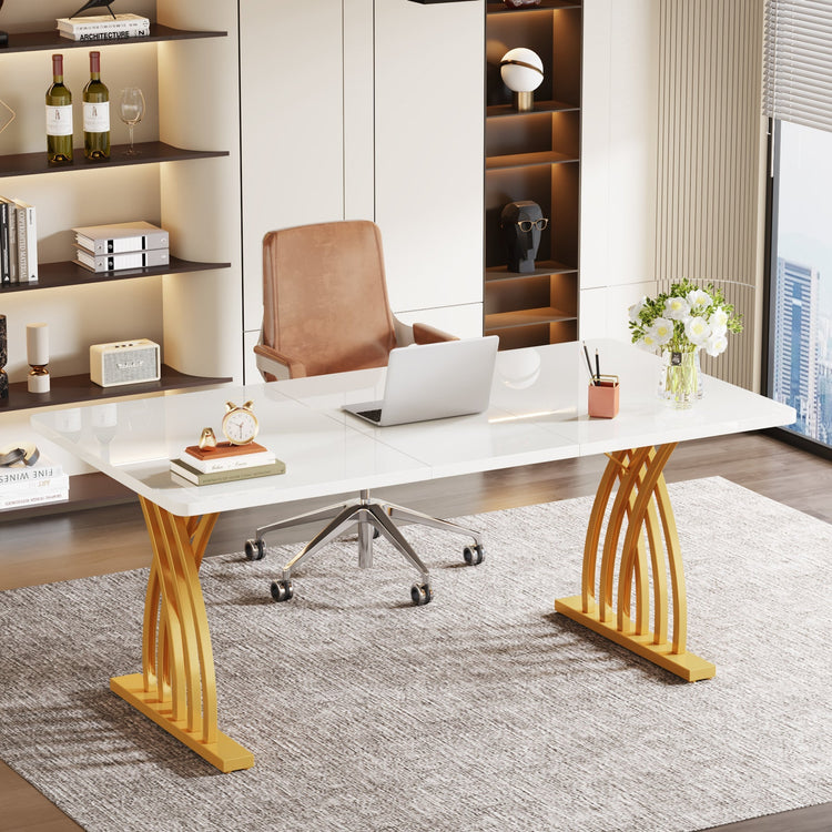 Modern Executive Desk, 63" Computer Desk with Metal Base Tribesigns