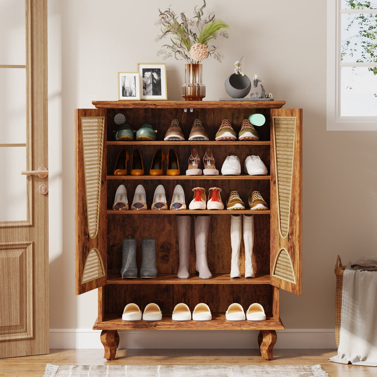 Rattan Shoe Cabinet, 5-Tier Hidden Shoe Rack with Ventilated Doors Tribesigns
