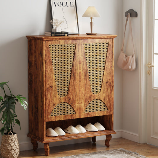Rattan Shoe Cabinet, 5-Tier Hidden Shoe Rack with Ventilated Doors Tribesigns