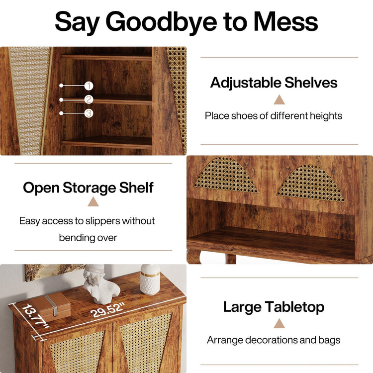 Rattan Shoe Cabinet, 5-Tier Hidden Shoe Rack with Ventilated Doors Tribesigns