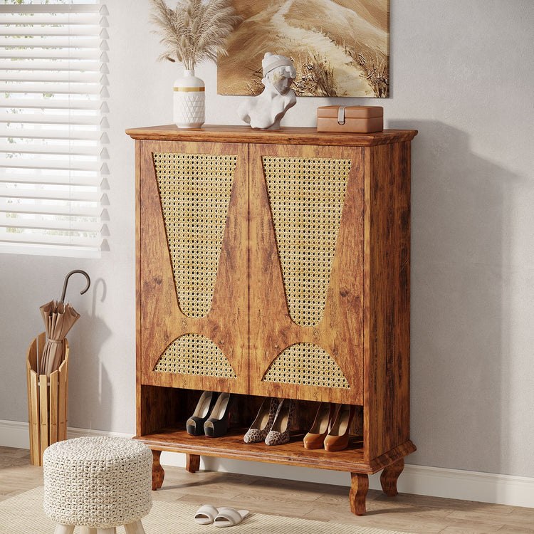 Rattan Shoe Cabinet, 5-Tier Hidden Shoe Rack with Ventilated Doors Tribesigns