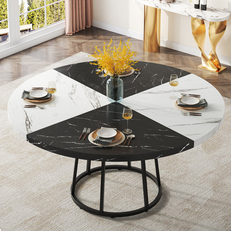 Round Dining Table for 4 People, 47" Kitchen Table with Circle Metal Base Tribesigns