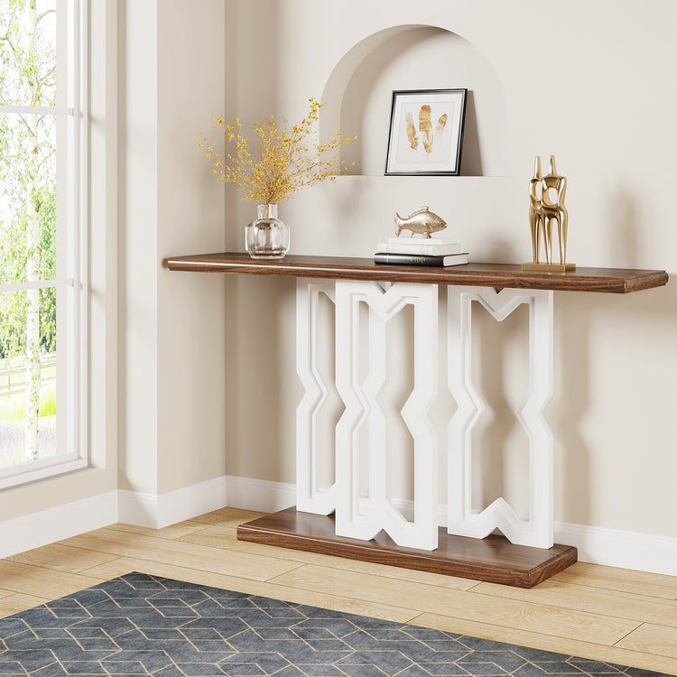 55" Console Table, Modern Sofa Table with Geometric Solid Wood Frame Tribesigns