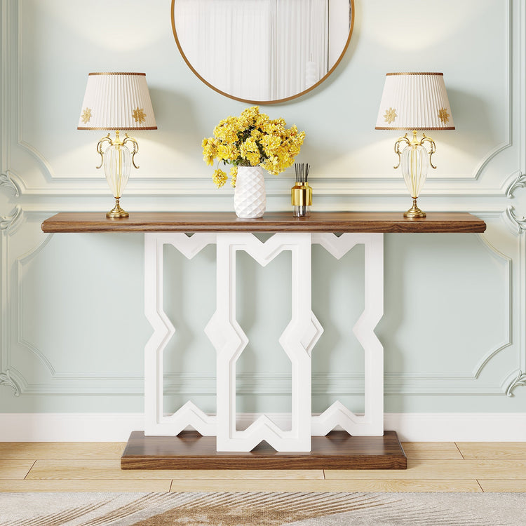 55" Console Table, Modern Sofa Table with Geometric Solid Wood Frame Tribesigns