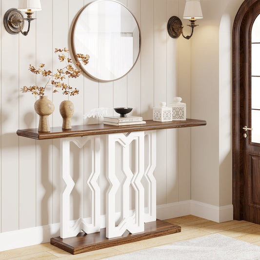55" Console Table, Modern Sofa Table with Geometric Solid Wood Frame Tribesigns