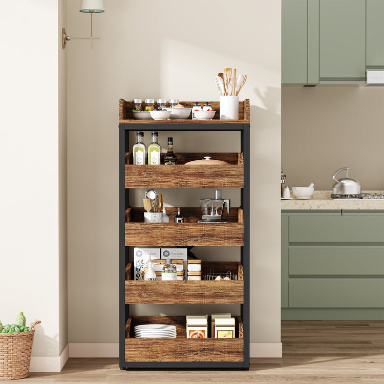 Wood Fruit and Vegetable Storage Rack Basket Stand with 5 Drawers Tribesigns