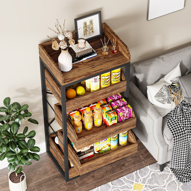 Wood Fruit and Vegetable Storage Rack Basket Stand with 5 Drawers Tribesigns