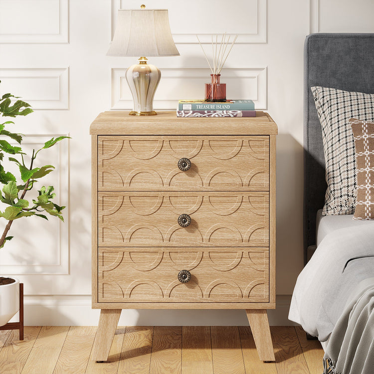 Wood Nightstand, 3-Drawer Bedside Table Modern End Table Tribesigns