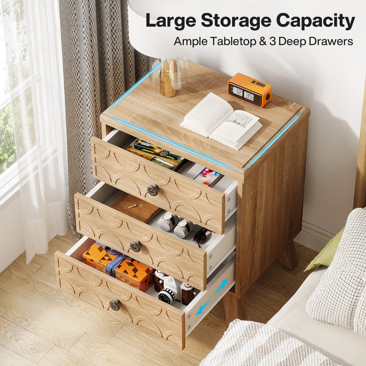 Wood Nightstand, 3-Drawer Bedside Table Modern End Table Tribesigns