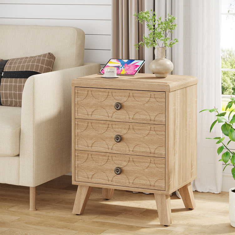 Wood Nightstand, 3-Drawer Bedside Table Modern End Table Tribesigns