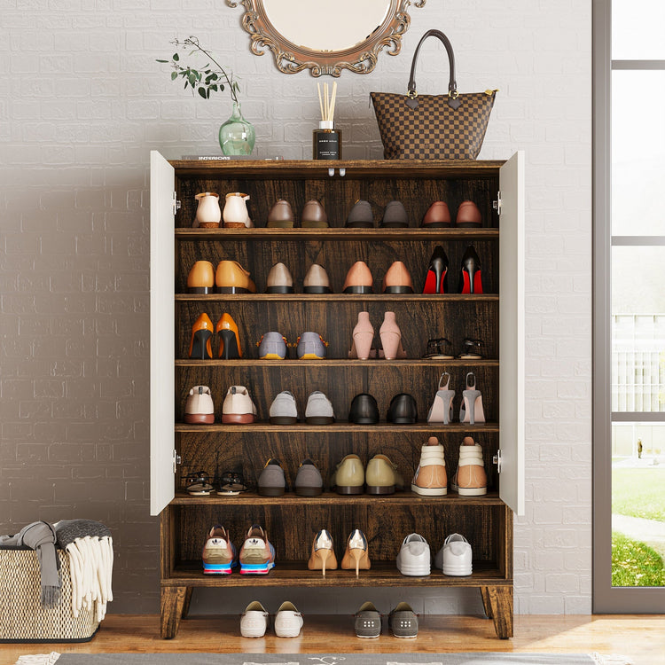 Wooden Shoe Cabinet, 7-Tier Shoe Storage Organizer with Doors Tribesigns
