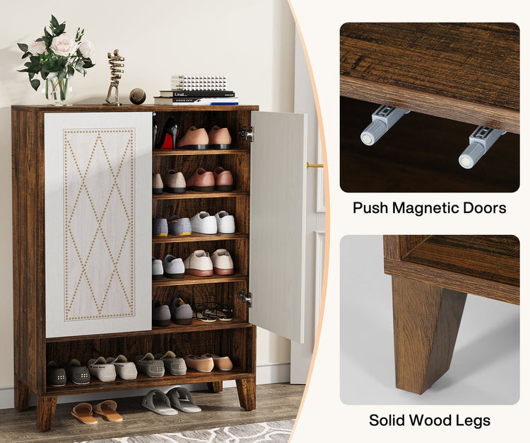 Wooden Shoe Cabinet, 7-Tier Shoe Storage Organizer with Doors Tribesigns