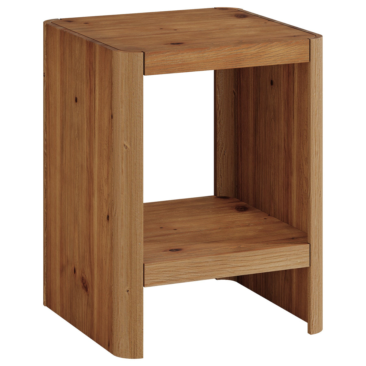 Solid Wood End Table, 2-Tier Side Table with Rounded Edges for Living Room