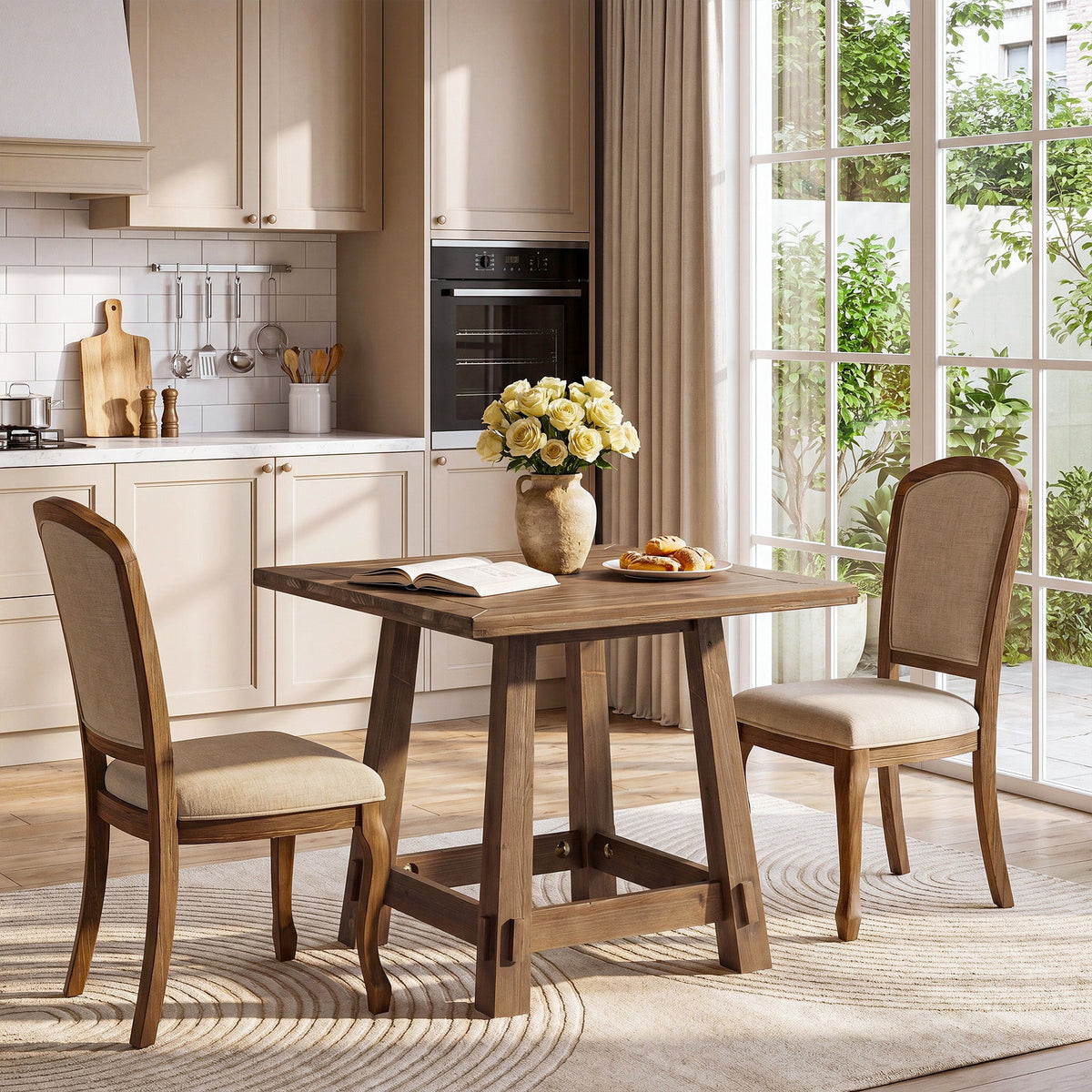 31.5" Solid Wood Dining Table for 4, Small Square Kitchen Table for Dining Room