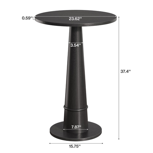 Round Bar Table, 37.4" High Pub Cocktail Table with Solid Wood Pillar