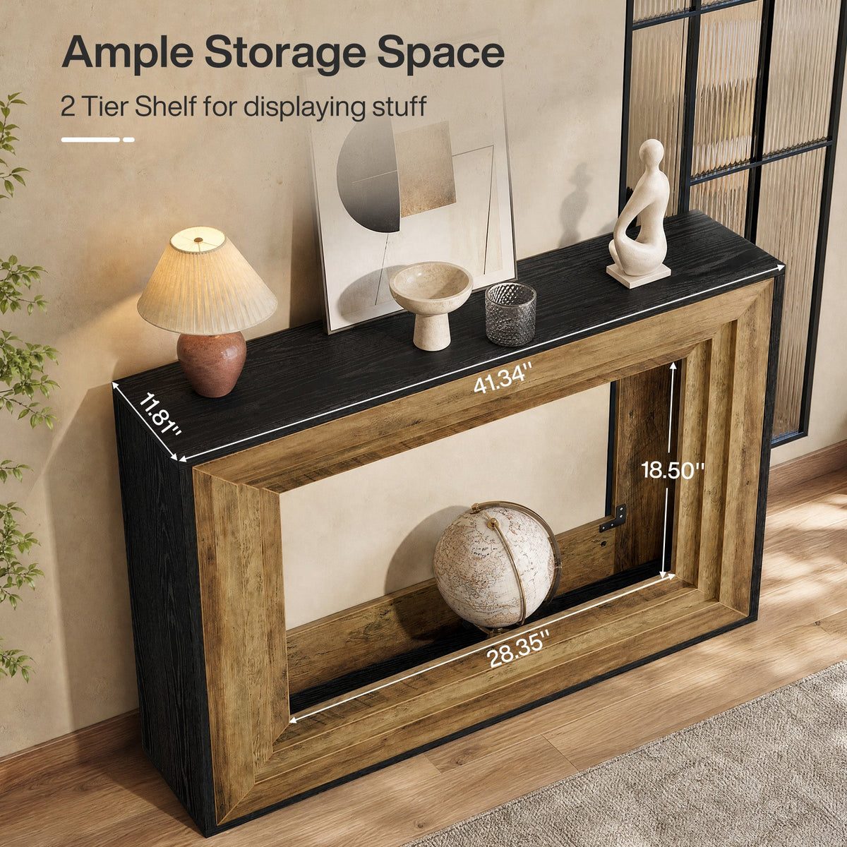 41.4" Narrow Console Table, Entryway Table with Open Storage, Vintage Wood & Matte Black Finish