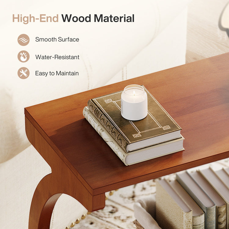 Solid Wood End Table, Narrow 2-Tier Side Table with Storage Shelf