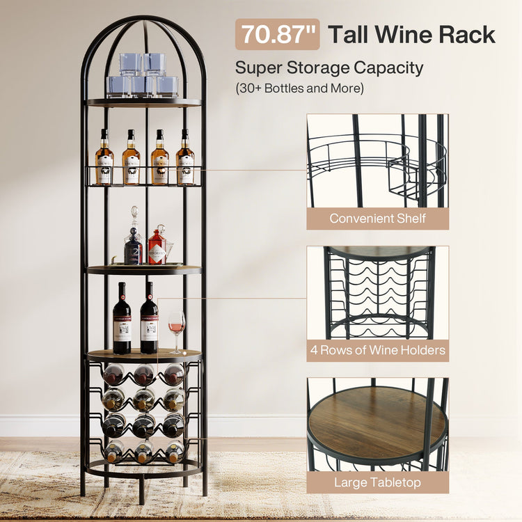 5-Tier Wine Rack, Industrial Bar Wine Cabinet with Bottle Holder