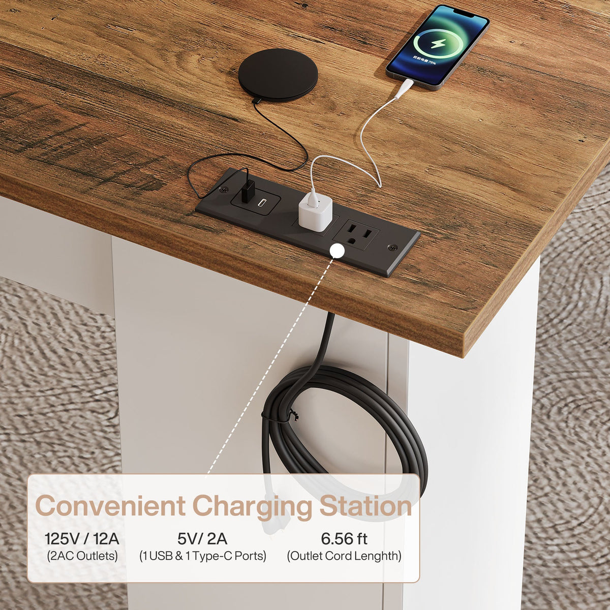 L-Shaped Executive Desk, 59" Computer Desk with Drawers & Power Outlets