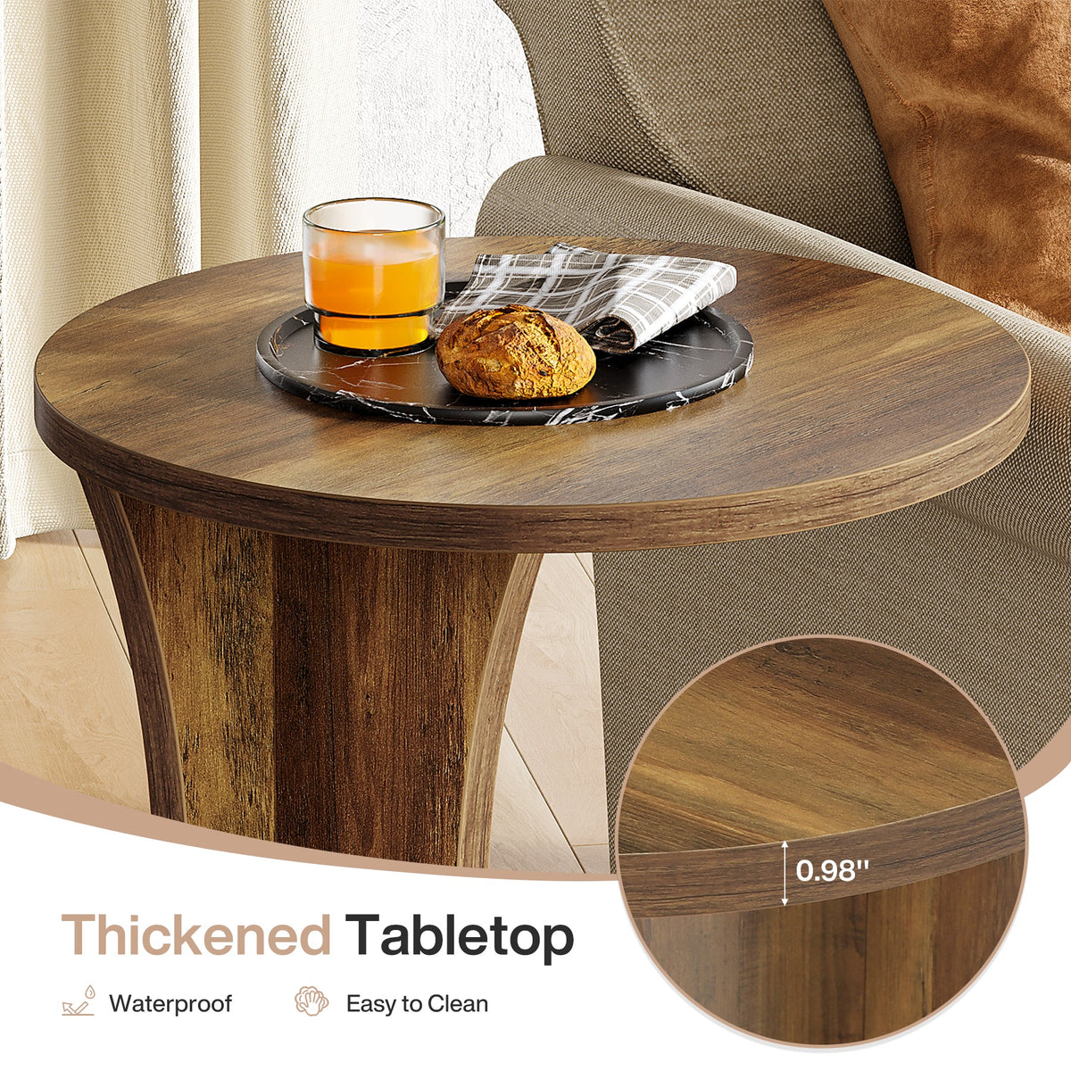 C-Shaped End Table, 2-Tier Round Side Table with Sturdy Base