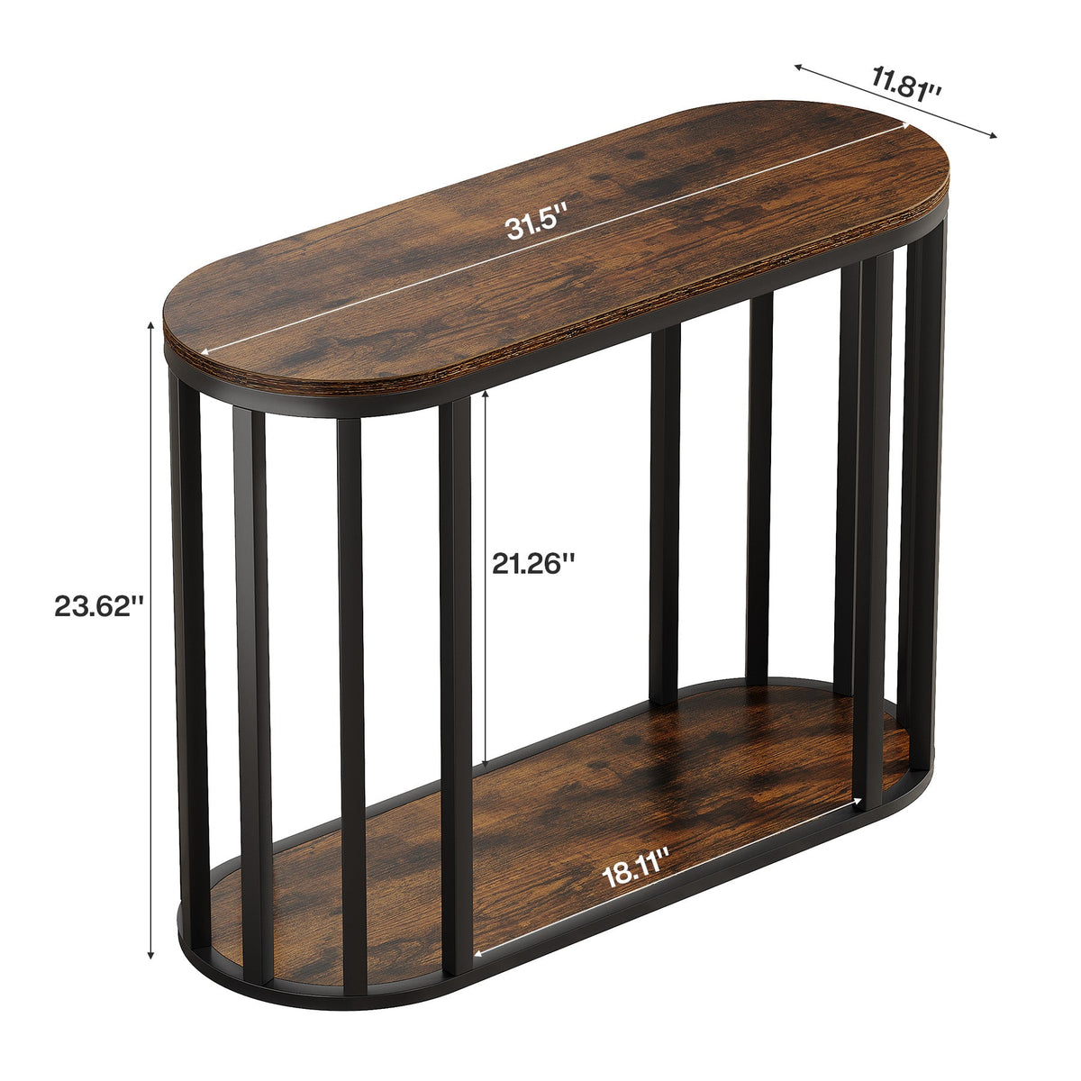 Narrow End Table with Storage, 2-Tier Industrial Side Table with Metal Frame