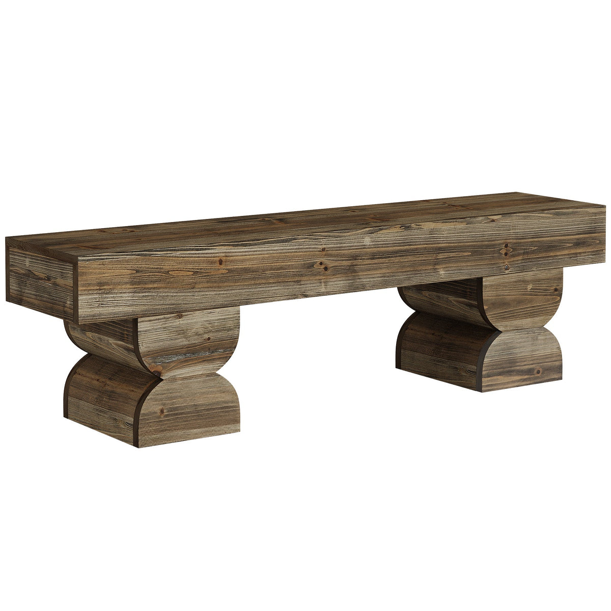 59" Dining Bench, Wood Kitchen Stool with Sturdy Double Pedestal