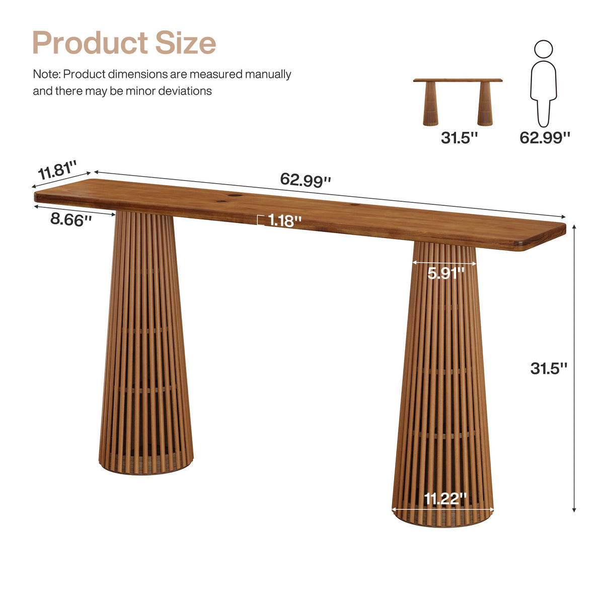 63" Console Table with Unique Base, Wooden Sofa Table Behind The Couch